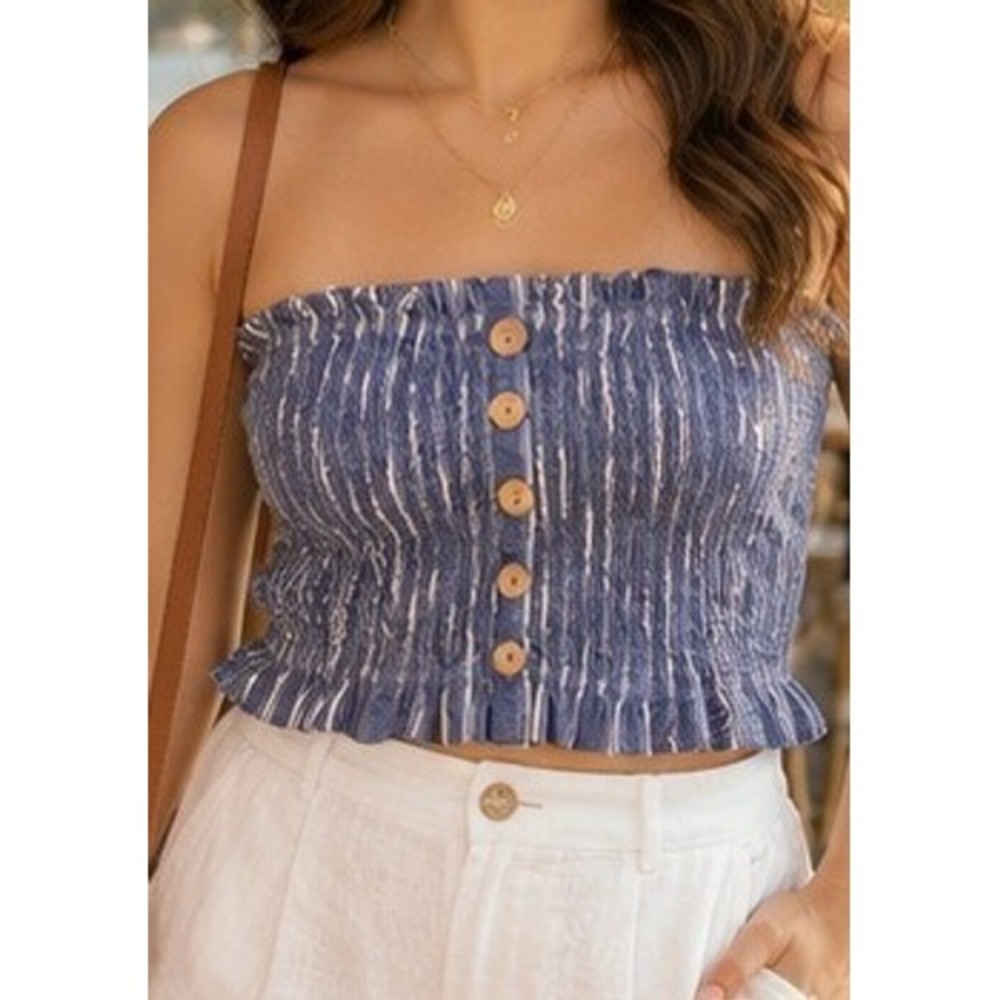 Y2K Smocked Indie Boho Tube Top‎ Blue Women's Large Taxi